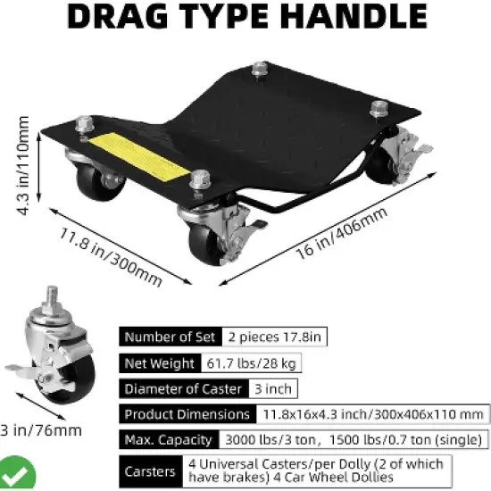 Heavy Duty Car Dollies Set (2/4-Pack, 3000/6000LBS Capacity) Wheel Dolly for Moving Vehicles Trucks  Motorcycles Trailers & Disabled Cars image {1}