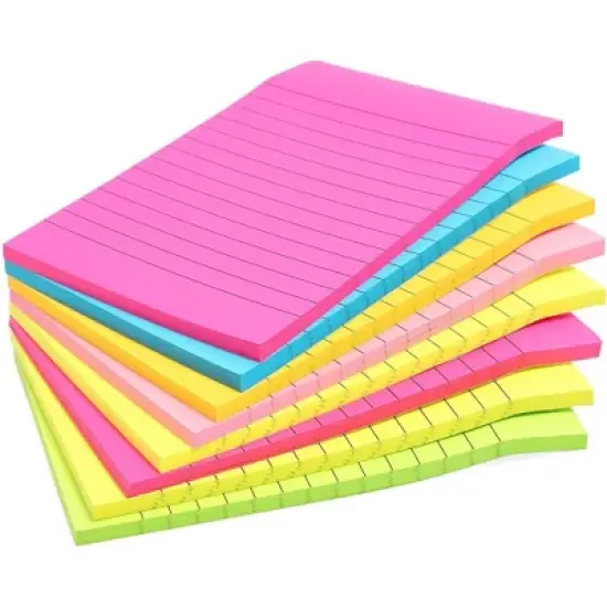 Paper Junkie 8 Pads 100 Sheets Neon Colored Lined Paper Sticky Notes Self-Stick Pads 4x6 inch image {6}