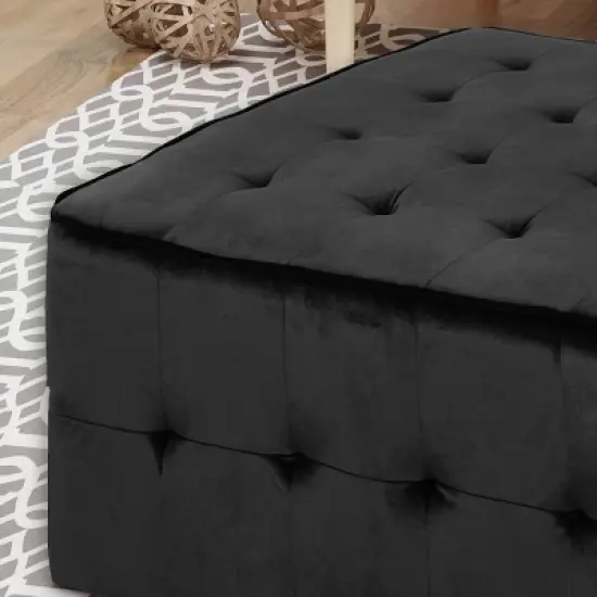 Judson Glam Tufted Velvet Ottoman Black - Christopher Knight Home image {2}