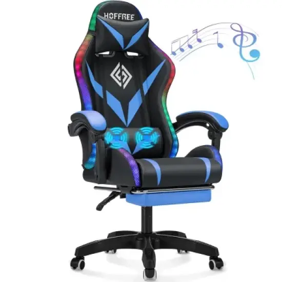 Hoffree Upholstered Massage Gaming Chair Ergonomic Office PC Chair with Bluetooth Speaker & RGB Light image {12}