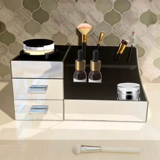 OnDisplay Cindy Tiered 2 Drawer Mirrored Acrylic Makeup/Jewelry Organizer for Bathroom Vanity/Desktop image {6}