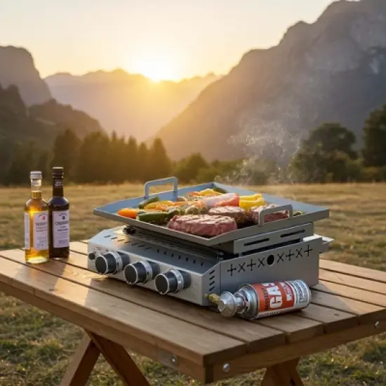 RW FLAME 3-Burner Portable Propane Griddle, 25" 304 Stainless Steel Tabletop Gas Grill, 24,000 BTU for Camping, RVs, Outdoor BBQ image {4}