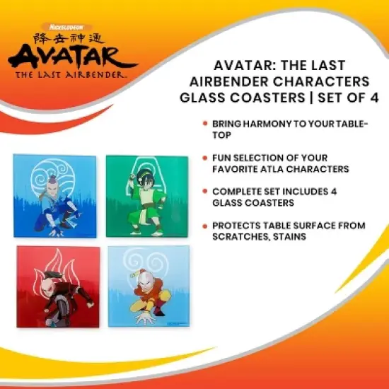 Silver Buffalo Avatar: The Last Airbender Characters Glass Coasters | Set of 4 image {6}