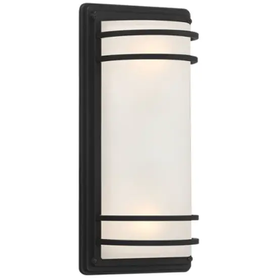 John Timberland Habitat 16" High Modern Outdoor Wall Sconce Light Fixture Mount Porch House Exterior Weatherproof Black Metal Frosted Glass Shade image {6}