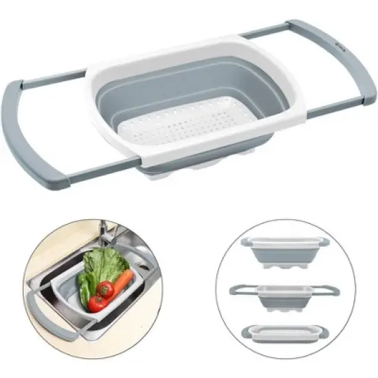 Qimh Collapsible Colander | Over The Sink Silicone Kitchen Strainers and Colanders with Extendable Handles image {1}