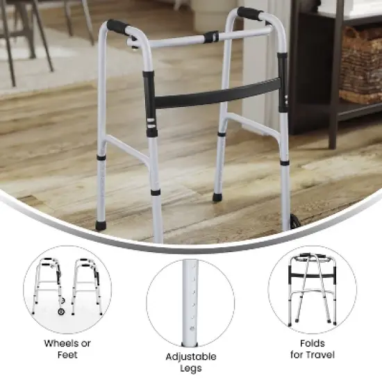 Flash Furniture Lightweight Adjustable Height Folding Walker w/ Dual Frame Types in Silver/Black image {11}