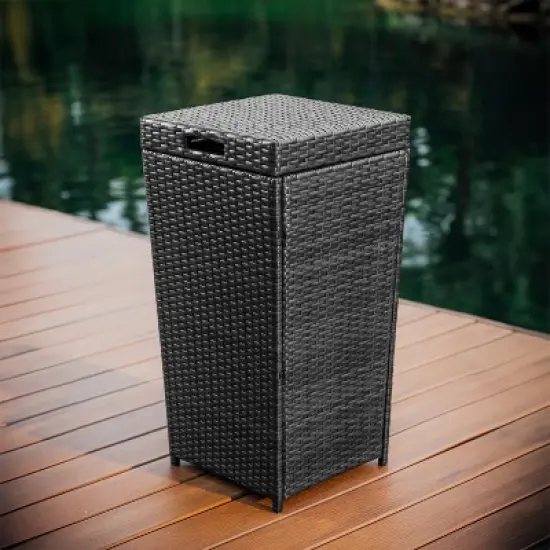 Nestl 30 gallon Wicker Outdoor Trash Can with Lid - Weather-Resistant Garbage Can image {9}