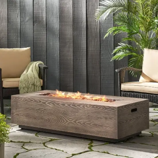 Aidan Outdoor 50000 BTU Iron Rectangular Fire Pit Wood Pattern Brown - Christopher Knight Home image {2}
