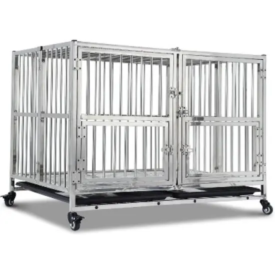 Acekool 48" Heavy-Duty Dog Crate for Large Dogs &ndash; Double Doors, Wheels & Removable Tray image {1}