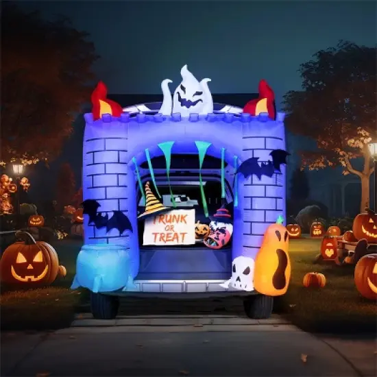 Joyfy 6FT Tall Halloween Inflatable Outdoor Decorations, Inflatable Haunted Castle with Built-in LEDs Trunk or Treat Car Decorations for Outside Decor image {4}