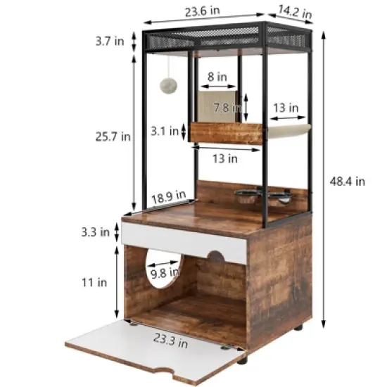 JUJABU American Design White Cat Litter Box Enclosures with Cat Tree Tower image {1}