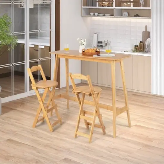 Costway Set of 2 Bamboo Folding Barstools Counter Height Dining Chairs Installation Free image {2}