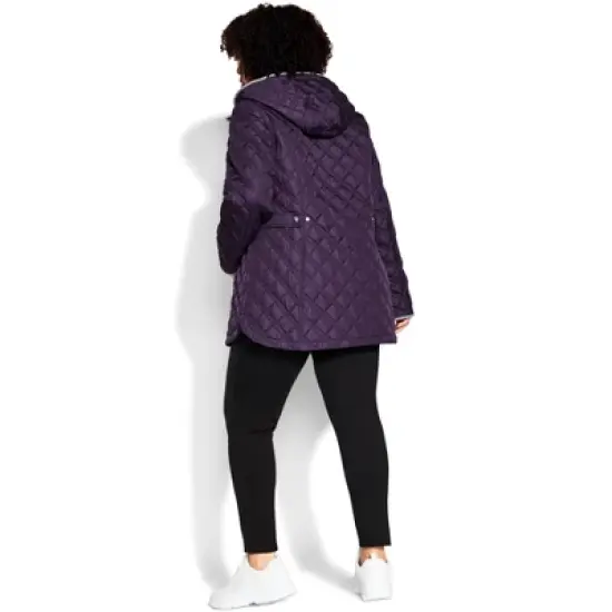 Women's Plus Size Multi Stitch Quilted Coat - deep purple | EVANS image {1}