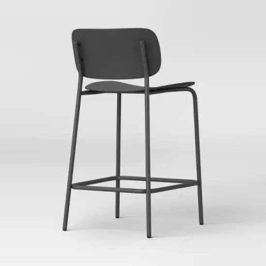 Set of 2 24" Molded Plastic with Metal Base Counter Height Barstool Black - Room Essentials&trade; image {3}