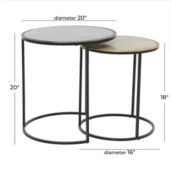 2pc Industrial Aluminum Accent Tables Black - Olivia & May image {6}