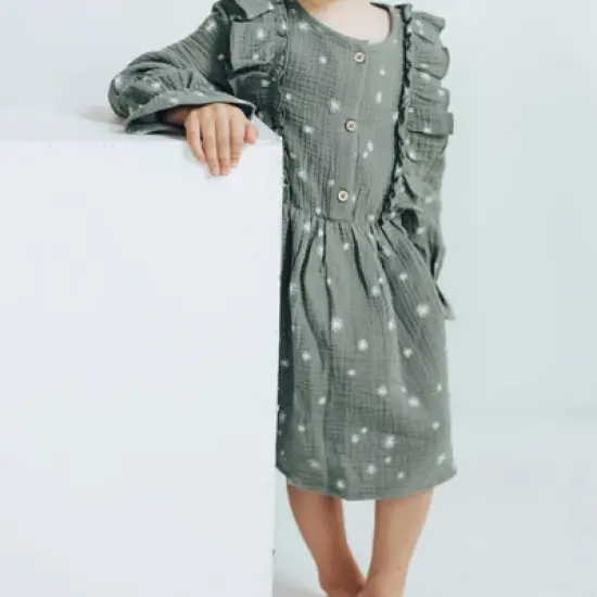Grayson Collective Toddler Girls' Snowflake Gauze Ruffle Long Sleeve Dress - Green image {3}