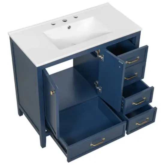 Christopher Knight Home Bathroom Vanity with Ceramic Sink, Bathroom Cabinet with Soft-Closing Door, Drawers of Different Sizes, Solid Wood Frame & Leg image {11}