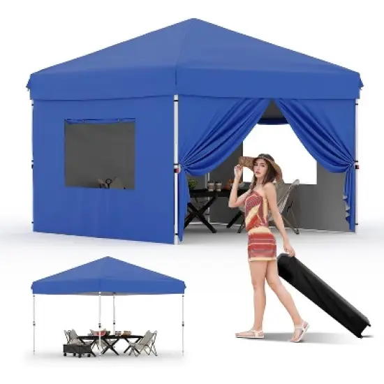 10'x10' Instant Pop Up Canopy with 4 Sidewalls, Heavy Duty Commercial Tent Includes Stakes/Ropes/Sandbags, Perfect for Outdoor Markets, Events image {9}
