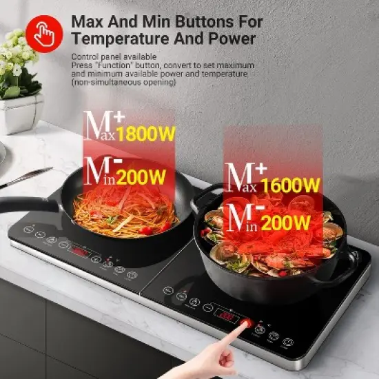Double Induction Cooktop,2 Burner Independent Control,Ultrathin Body,10 Temperature induction hob,1800W-Multiple Power Levels,4 Hour Timer image {2}