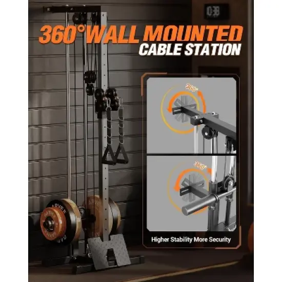 Cable Machine Home Gym - Wall Mount Pulley System with High/Low Dual Cable, 18 Adjustable Positions for Strength Training image {4}