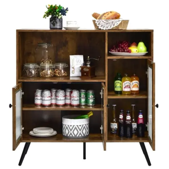 Costway Buffet Sideboard Kitchen Storage Cupboard w/ Glass Door & Adjustable Shelves image {8}