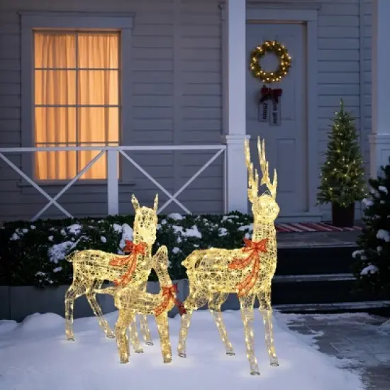 LuxenHome 3-Piece Deer Family Outdoor Holiday Decoration Set with Lights and Timer White, Red image {4}