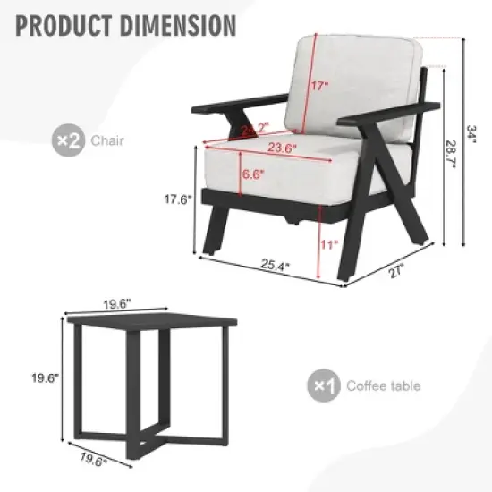 YARDSIGHT 3-Piece Patio Furniture Set, Aluminum Outdoor Bistro Set with 2 Armchairs & Side Table, Weather-Resistant Cushions for Balcony, Deck, Porch image {2}