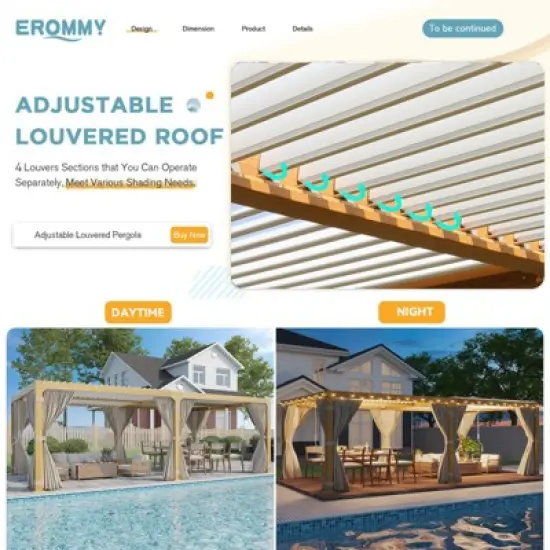 EROMMY 24 Ft. W X 12 Ft. D Louvered Pergola With Louvered Roof For Decks, Gardens And Backyards image {3}