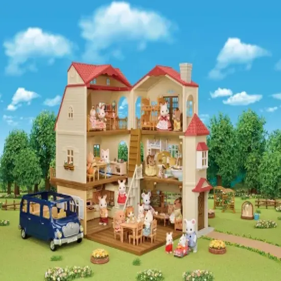 Calico Critters Red Roof Grand Mansion Gift Set, Dollhouse Playset with 3 Figures, Furniture, Vehicle and Accessories image {2}