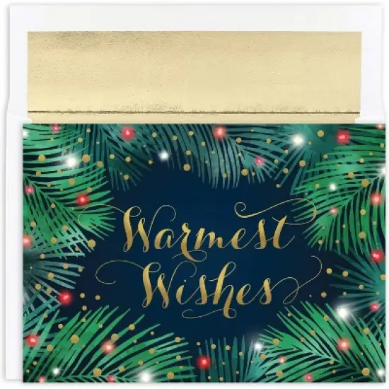 Masterpiece Studios Warmest Wishes 18-Count Boxed Christmas Cards with Foil-Lined Envelopes, 7.8" x 5.6", Palms and Lights (924700) image {1}