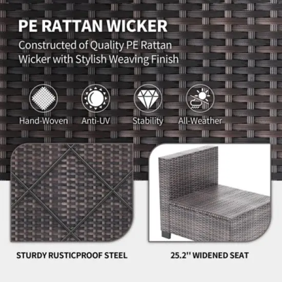 Patio Funiture Set 7 Pieces Outdoor Rattan with Detachable Soft Cushions Patio Conversation Sets Waterproof Patio Sectional Sofa with Glass Top Table image {6}