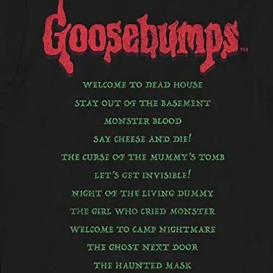 Mens Goosebumps Horror Mask Shirt - Goosebumps Book List Front and Back Mens T-Shirt (Black, X-Large) image {3}