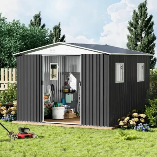 Metal Garden Shed with Lockable Door and Windows,Aluminum Alloy Frame Outdoor Storage Shed,Weatherproof Metal Utility Tool Shed-Coolbibila image {6}
