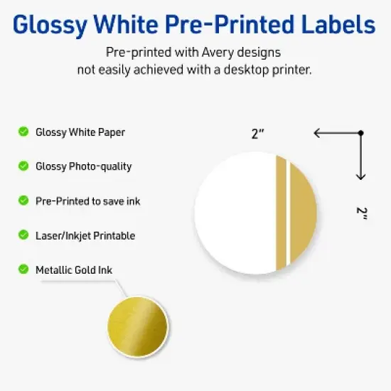 Avery Labels, 2" Diameter, Glossy White, Double-Dipped Gold Edge, 120ct image {1}