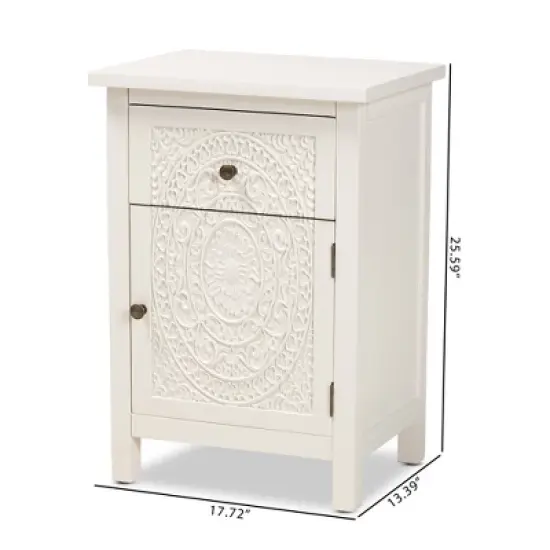 Lambert Wood 1 Drawer Nightstand White - Baxton Studio image {6}
