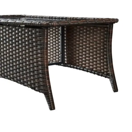 Belord Wicker Outdoor Coffee Table with Tempered Glass Top, 46.5" Wide Rattan Rectangular Coffee Table image {1}