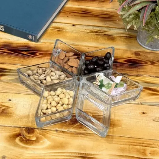 Slickblue Cristalline Interlocking Mini Glass Dish Set of 6 &ndash; Tapas & Appetizer Serving Dishes, Triangle/Diamond Design image {1}