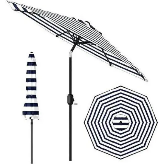 9FT Outdoor Patio Umbrella, 8-Rib Steel Frame with Smooth Crank & Tilt, UV-Blocking Waterproof Canopy for Tables & Poolside image {7}