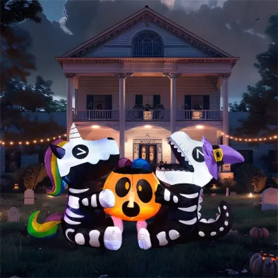 Joyfy 6 FT Long Halloween Inflatables Outdoor Decorations, Inflatable Skeleton Unicorn and Dinosaur with Pumpkin for Party Yard Garden Lawn Decoration image {9}