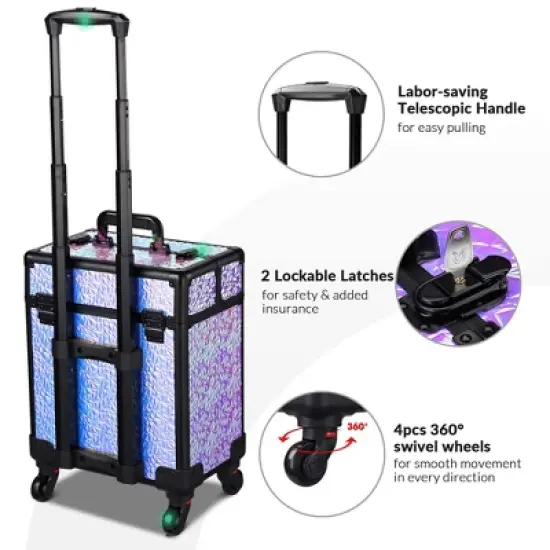 Byootique Rolling Makeup Train Case Cosmetic Trolley Organizer Mermaid Purple image {3}
