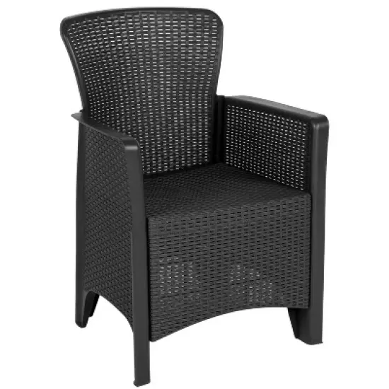 Flash Furniture Faux Rattan Plastic Chair Set with Matching Side Table image {3}