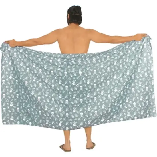 HAPPY BAY Men's Pareo Cotton Linen Effect Halloween Costumes Scary Pumpkin Swimwear Cover Up Beach Wrap Summer Sarong One Size Gray, Skull image {4}
