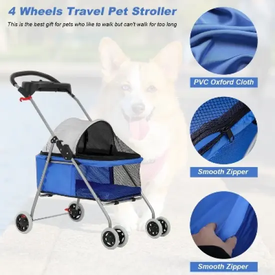 FDW 4 Wheels Pet Stroller Cat Dog Stroller Portable Folding Travel Carrier Strolling Cart Waterproof With Storage Basket Mesh Windows image {2}