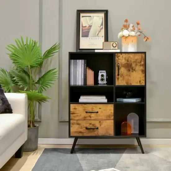 Costway Industrial Buffet Sideboard Storage Cabinet Organizer Cupboard with Cubbies Drawers image {3}