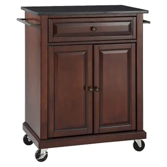 Solid Black Granite Top Portable Kitchen Cart/Island - Crosley image {1}