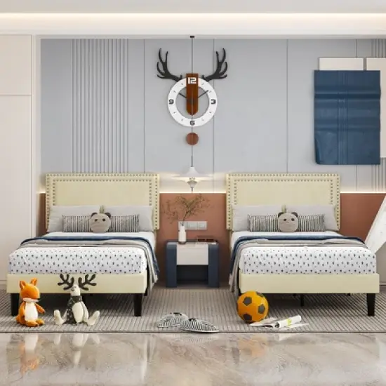 VECELO Velvet Upholstered Platform Bed Frame with Adjustable Headboard, Sturdy Wood Slats & Metal Support, No Box Spring Needed, Twin/Full/Queen Size image {12}