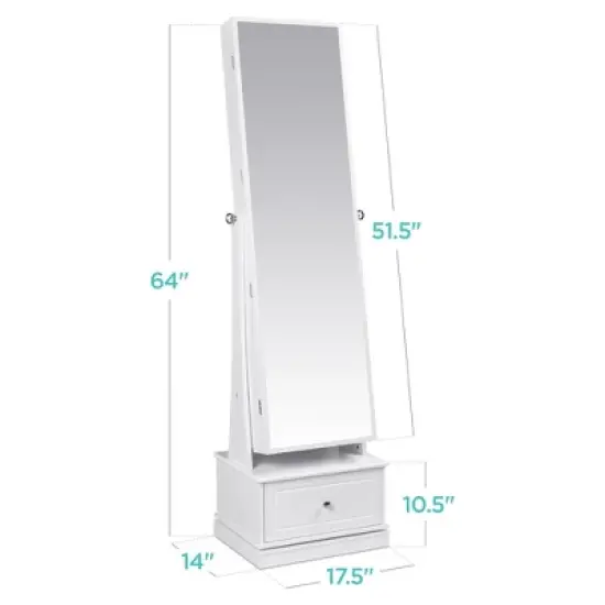 Best Choice Products 360 Swivel Standing Mirrored Jewelry Cabinet, LED-Lit Makeup Organizer w/ Mirror - White image {6}