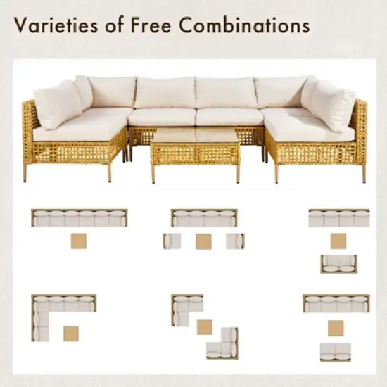 Karl Home Patio 7-Piece PE Wicker Sectional Conversation Set image {3}