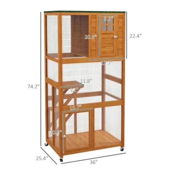 Resenkos Cat Cage, Cat Crate Kennel Enclosure Playpen,74" Wooden Outdoor Cat House Catio Outdoor Cat Enclosure, Orange image {2}