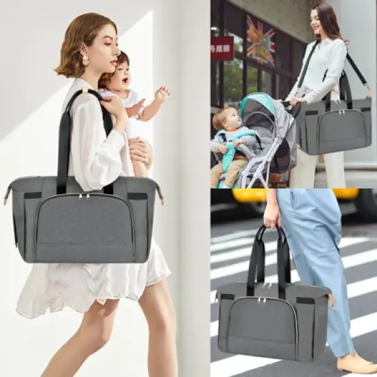 Itopfox Large Diaper Tote Bag with Changing Pad & Pacifier Case, Multi-Pocket Travel Baby Bag for Hospital & Maternity image {6}